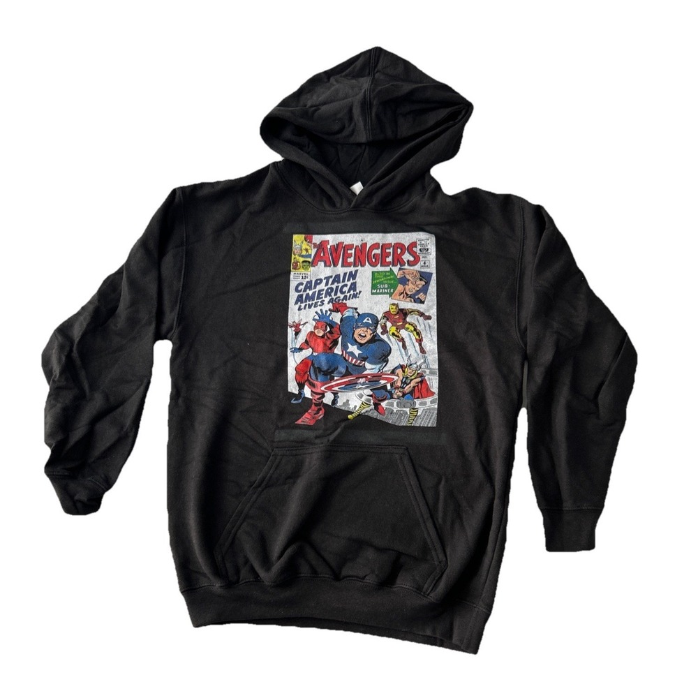 Marvel Tultex Avengers Hoodie Boys Medium Sweater Pullover‎ Black